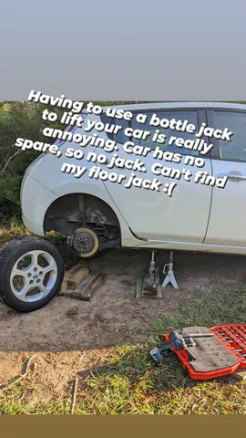 Having to use a bottle jack to lift your car is really annoying. Car has no spare, so no jack. Can't find my floor jack :(