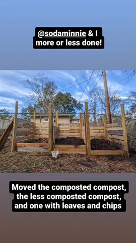 Moved the composted compost, the less composted compost,
and one with leaves and chips @sodaminnie & I
more or less done!
