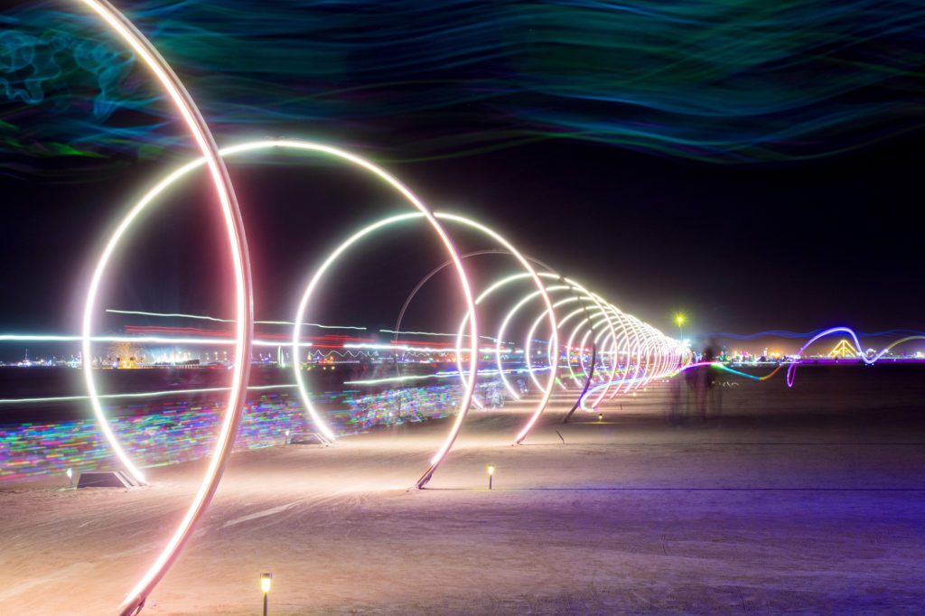 Nigh Time LED Rings at Burning Man