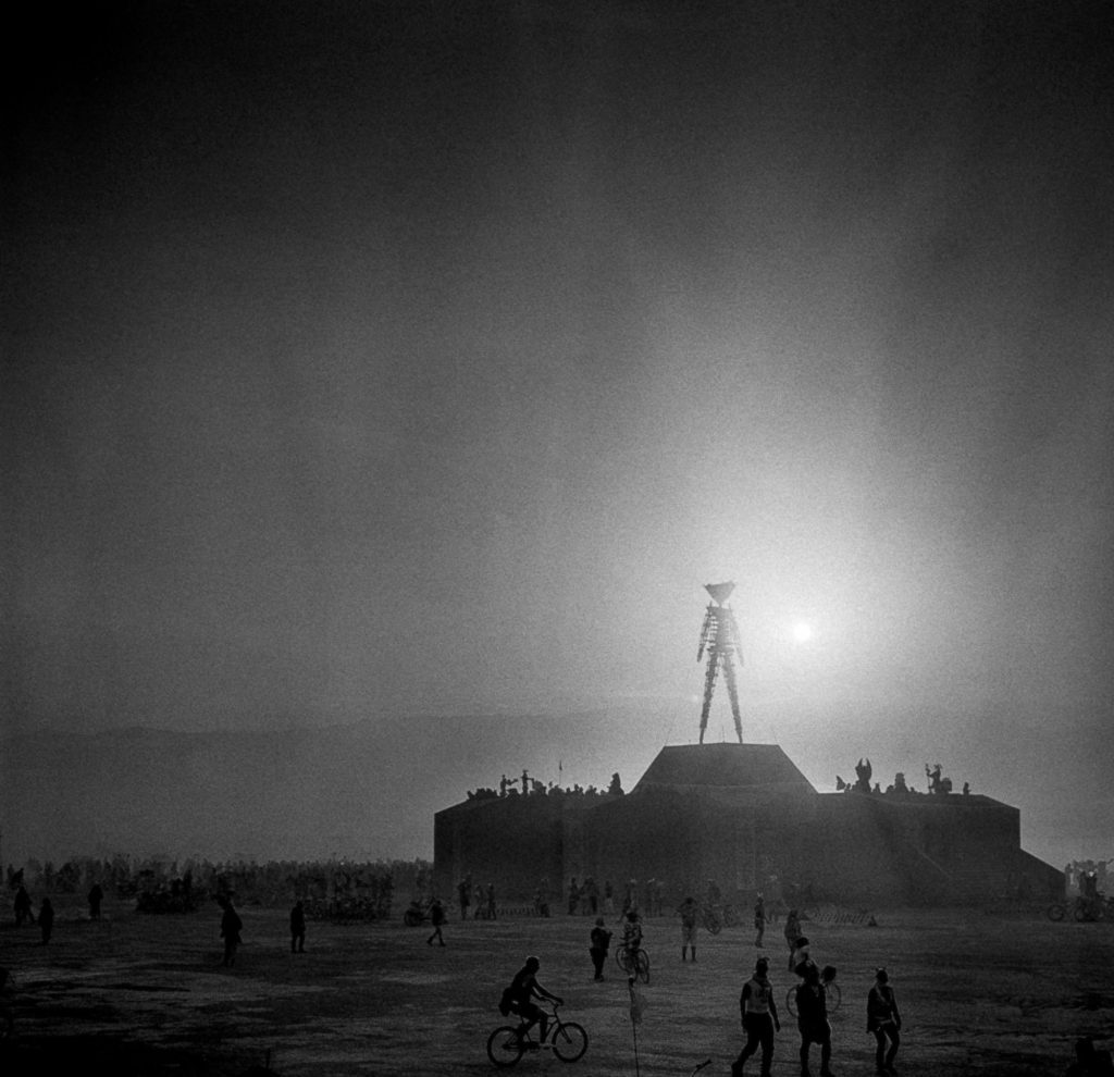 The Man on a dusty day at Burning Man